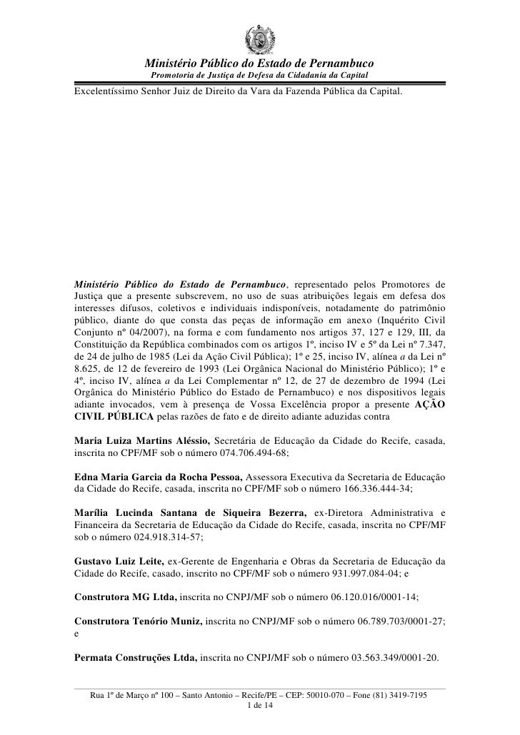 20081120 acao artigo 10 construtora mgministério público do estado de pernambuco promotoria de justiça de defesa da cidadania